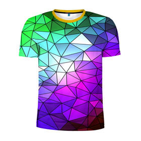 Мужская футболка 3D спортивная с принтом Стекло мозаики в Санкт-Петербурге, 100% полиэстер с улучшенными характеристиками | приталенный силуэт, круглая горловина, широкие плечи, сужается к линии бедра | полигон | разноцветный | треугольники