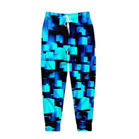 Мужские брюки 3D с принтом Кубическая текстура в Санкт-Петербурге, 100% полиэстер | манжеты по низу, эластичный пояс регулируется шнурком, по бокам два кармана без застежек, внутренняя часть кармана из мелкой сетки | кубы | объем | синий