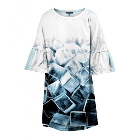 Детское платье 3D с принтом Кубики льда в Санкт-Петербурге, 100% полиэстер | прямой силуэт, чуть расширенный к низу. Круглая горловина, на рукавах — воланы | Тематика изображения на принте: синий