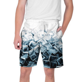 Мужские шорты 3D с принтом Кубики льда в Санкт-Петербурге,  полиэстер 100% | прямой крой, два кармана без застежек по бокам. Мягкая трикотажная резинка на поясе, внутри которой широкие завязки. Длина чуть выше колен | Тематика изображения на принте: синий