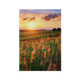 Обложка для паспорта матовая кожа с принтом Родные просторы в Санкт-Петербурге, натуральная матовая кожа | размер 19,3 х 13,7 см; прозрачные пластиковые крепления | Тематика изображения на принте: sunrise | sunset | восход | деревня | закат | луг | небо | облака | поле | природа | солнце | цветы