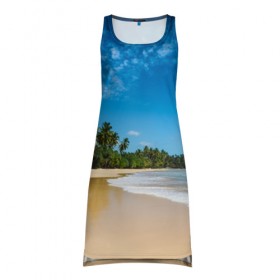 Платье-майка 3D с принтом Шикарный пляж в Санкт-Петербурге, 100% полиэстер | полуприлегающий силуэт, широкие бретели, круглый вырез горловины, удлиненный подол сзади. | вода | голубое небо | жара | загар | зной | каникулы | купание | море | океан | отдых | отпуск | пальмы | песок | приключение | путешествие | туризм