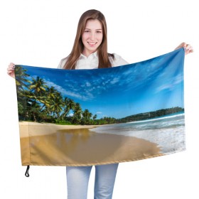 Флаг 3D с принтом Шикарный пляж в Санкт-Петербурге, 100% полиэстер | плотность ткани — 95 г/м2, размер — 67 х 109 см. Принт наносится с одной стороны | вода | голубое небо | жара | загар | зной | каникулы | купание | море | океан | отдых | отпуск | пальмы | песок | приключение | путешествие | туризм