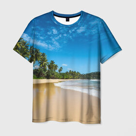 Мужская футболка 3D с принтом Шикарный пляж в Санкт-Петербурге, 100% полиэфир | прямой крой, круглый вырез горловины, длина до линии бедер | вода | голубое небо | жара | загар | зной | каникулы | купание | море | океан | отдых | отпуск | пальмы | песок | приключение | путешествие | туризм