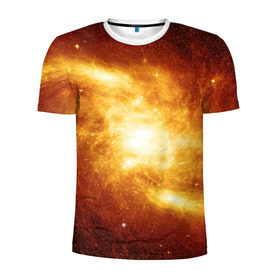 Мужская футболка 3D спортивная с принтом Огненная галактика в Санкт-Петербурге, 100% полиэстер с улучшенными характеристиками | приталенный силуэт, круглая горловина, широкие плечи, сужается к линии бедра | вселенная | галактика | звёзды | земля | комета | космос | метеориты | метеоры | млечный путь | орбита | планеты | солнечная система | солнце