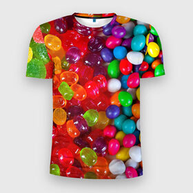 Мужская футболка 3D спортивная с принтом Вкусняшки в Санкт-Петербурге, 100% полиэстер с улучшенными характеристиками | приталенный силуэт, круглая горловина, широкие плечи, сужается к линии бедра | вкуснотища | вкусняшки | глазурь | карамельки | конфетки | конфеты | мармеладки | сахар | сладости