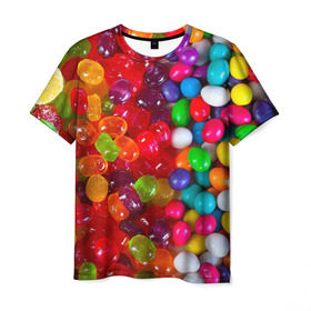 Мужская футболка 3D с принтом Вкусняшки в Санкт-Петербурге, 100% полиэфир | прямой крой, круглый вырез горловины, длина до линии бедер | вкуснотища | вкусняшки | глазурь | карамельки | конфетки | конфеты | мармеладки | сахар | сладости