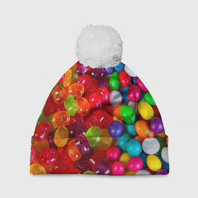 Шапка 3D c помпоном с принтом Вкусняшки в Санкт-Петербурге, 100% полиэстер | универсальный размер, печать по всей поверхности изделия | вкуснотища | вкусняшки | глазурь | карамельки | конфетки | конфеты | мармеладки | сахар | сладости