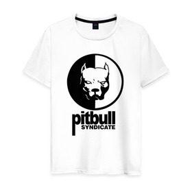 Мужская футболка хлопок с принтом Питбуль в Санкт-Петербурге, 100% хлопок | прямой крой, круглый вырез горловины, длина до линии бедер, слегка спущенное плечо. | питбуль | собака