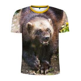 Мужская футболка 3D спортивная с принтом Росомаха в Санкт-Петербурге, 100% полиэстер с улучшенными характеристиками | приталенный силуэт, круглая горловина, широкие плечи, сужается к линии бедра | животные | лес | медведи | охота | природа | туризм