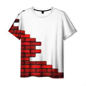 Мужская футболка 3D с принтом Кирпичики в Санкт-Петербурге, 100% полиэфир | прямой крой, круглый вырез горловины, длина до линии бедер | белый | красный | стена