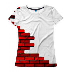 Женская футболка 3D с принтом Кирпичики в Санкт-Петербурге, 100% полиэфир ( синтетическое хлопкоподобное полотно) | прямой крой, круглый вырез горловины, длина до линии бедер | белый | красный | стена