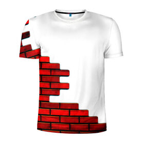 Мужская футболка 3D спортивная с принтом Кирпичики в Санкт-Петербурге, 100% полиэстер с улучшенными характеристиками | приталенный силуэт, круглая горловина, широкие плечи, сужается к линии бедра | белый | красный | стена