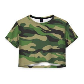 Женская футболка 3D укороченная с принтом Лесной камуфляж в Санкт-Петербурге, 100% полиэстер | круглая горловина, длина футболки до линии талии, рукава с отворотами | camouflage | forest camouflage | камуфляж | лесной камуфляж
