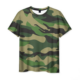 Мужская футболка 3D с принтом Лесной камуфляж в Санкт-Петербурге, 100% полиэфир | прямой крой, круглый вырез горловины, длина до линии бедер | Тематика изображения на принте: camouflage | forest camouflage | камуфляж | лесной камуфляж