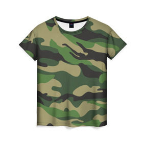 Женская футболка 3D с принтом Лесной камуфляж в Санкт-Петербурге, 100% полиэфир ( синтетическое хлопкоподобное полотно) | прямой крой, круглый вырез горловины, длина до линии бедер | camouflage | forest camouflage | камуфляж | лесной камуфляж
