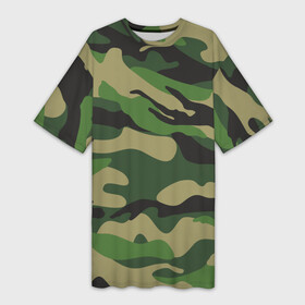 Платье-футболка 3D с принтом Лесной камуфляж в Санкт-Петербурге,  |  | camouflage | forest camouflage | камуфляж | лесной камуфляж