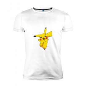 Мужская футболка премиум с принтом Pikachu Smile в Санкт-Петербурге, 92% хлопок, 8% лайкра | приталенный силуэт, круглый вырез ворота, длина до линии бедра, короткий рукав | пикачу | покемон