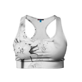 Женский спортивный топ 3D с принтом Белые цветочки 5 в Санкт-Петербурге, 82% полиэстер, 18% спандекс Ткань безопасна для здоровья, позволяет коже дышать, не мнется и не растягивается |  | белый | цветок | цветы