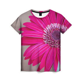 Женская футболка 3D с принтом Гербера 2 в Санкт-Петербурге, 100% полиэфир ( синтетическое хлопкоподобное полотно) | прямой крой, круглый вырез горловины, длина до линии бедер | герберы | зелень | лепестки | природа | растения | цветы