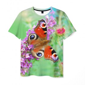 Мужская футболка 3D с принтом Прелесть в Санкт-Петербурге, 100% полиэфир | прямой крой, круглый вырез горловины, длина до линии бедер | бабочка | лепестки | прикольные картинки | природа | цветочки | цветы