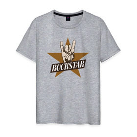 Мужская футболка хлопок с принтом Rockstar в Санкт-Петербурге, 100% хлопок | прямой крой, круглый вырез горловины, длина до линии бедер, слегка спущенное плечо. | rock | рок | рок звезда