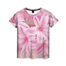 Женская футболка 3D с принтом Нежные цветочки в Санкт-Петербурге, 100% полиэфир ( синтетическое хлопкоподобное полотно) | прямой крой, круглый вырез горловины, длина до линии бедер | розовый | цветок | цветы