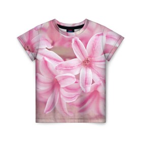 Детская футболка 3D с принтом Нежные цветочки в Санкт-Петербурге, 100% гипоаллергенный полиэфир | прямой крой, круглый вырез горловины, длина до линии бедер, чуть спущенное плечо, ткань немного тянется | розовый | цветок | цветы
