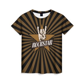 Женская футболка 3D с принтом Rockstar в Санкт-Петербурге, 100% полиэфир ( синтетическое хлопкоподобное полотно) | прямой крой, круглый вырез горловины, длина до линии бедер | hard | metal | music | rock | металл | музыка | рок | рок звезда