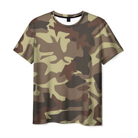 Мужская футболка 3D с принтом Коричневый камуфляж в Санкт-Петербурге, 100% полиэфир | прямой крой, круглый вырез горловины, длина до линии бедер | camo | camouflage | камо | хаки