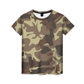 Женская футболка 3D с принтом Коричневый камуфляж в Санкт-Петербурге, 100% полиэфир ( синтетическое хлопкоподобное полотно) | прямой крой, круглый вырез горловины, длина до линии бедер | camo | camouflage | камо | хаки