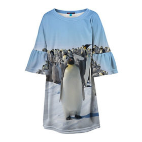 Детское платье 3D с принтом Пингвины в Санкт-Петербурге, 100% полиэстер | прямой силуэт, чуть расширенный к низу. Круглая горловина, на рукавах — воланы | пингвин