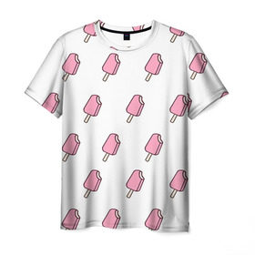 Мужская футболка 3D с принтом Мороженое розовое в Санкт-Петербурге, 100% полиэфир | прямой крой, круглый вырез горловины, длина до линии бедер | ice cream | мода | мороженое | тренд