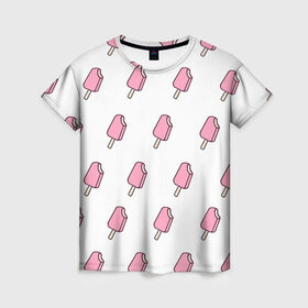 Женская футболка 3D с принтом Мороженое розовое в Санкт-Петербурге, 100% полиэфир ( синтетическое хлопкоподобное полотно) | прямой крой, круглый вырез горловины, длина до линии бедер | ice cream | мода | мороженое | тренд