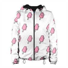 Женская куртка 3D с принтом Мороженое розовое в Санкт-Петербурге, ткань верха — 100% полиэстер, подклад — флис | прямой крой, подол и капюшон оформлены резинкой с фиксаторами, два кармана без застежек по бокам, один большой потайной карман на груди. Карман на груди застегивается на липучку | ice cream | мода | мороженое | тренд