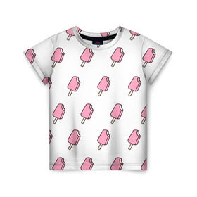 Детская футболка 3D с принтом Мороженое розовое в Санкт-Петербурге, 100% гипоаллергенный полиэфир | прямой крой, круглый вырез горловины, длина до линии бедер, чуть спущенное плечо, ткань немного тянется | Тематика изображения на принте: ice cream | мода | мороженое | тренд