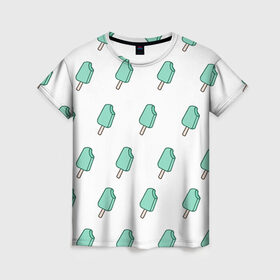 Женская футболка 3D с принтом Мороженое мятное в Санкт-Петербурге, 100% полиэфир ( синтетическое хлопкоподобное полотно) | прямой крой, круглый вырез горловины, длина до линии бедер | ice cream | мода | мороженое | тренд