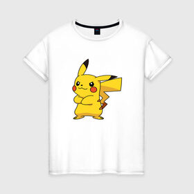 Женская футболка хлопок с принтом Pikachu в Санкт-Петербурге, 100% хлопок | прямой крой, круглый вырез горловины, длина до линии бедер, слегка спущенное плечо | pikachu | pokemon | пикачу | покемон