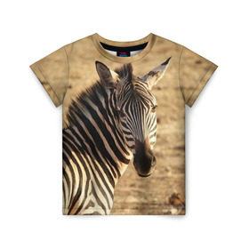 Детская футболка 3D с принтом Зебра в Санкт-Петербурге, 100% гипоаллергенный полиэфир | прямой крой, круглый вырез горловины, длина до линии бедер, чуть спущенное плечо, ткань немного тянется | африка | голова животного | зебра | лошадь | природа