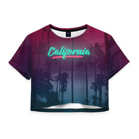 Женская футболка 3D укороченная с принтом California в Санкт-Петербурге, 100% полиэстер | круглая горловина, длина футболки до линии талии, рукава с отворотами | america | california | city | state | sun. summer | америка | город | калифорния | лето | солнце | штат
