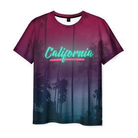 Мужская футболка 3D с принтом California в Санкт-Петербурге, 100% полиэфир | прямой крой, круглый вырез горловины, длина до линии бедер | america | california | city | state | sun. summer | америка | город | калифорния | лето | солнце | штат