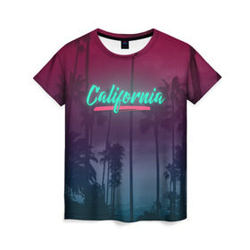 Женская футболка 3D с принтом California в Санкт-Петербурге, 100% полиэфир ( синтетическое хлопкоподобное полотно) | прямой крой, круглый вырез горловины, длина до линии бедер | america | california | city | state | sun. summer | америка | город | калифорния | лето | солнце | штат