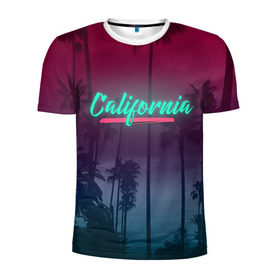 Мужская футболка 3D спортивная с принтом California в Санкт-Петербурге, 100% полиэстер с улучшенными характеристиками | приталенный силуэт, круглая горловина, широкие плечи, сужается к линии бедра | america | california | city | state | sun. summer | америка | город | калифорния | лето | солнце | штат
