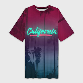 Платье-футболка 3D с принтом California в Санкт-Петербурге,  |  | america | california | city | state | sun. summer | америка | город | калифорния | лето | солнце | штат
