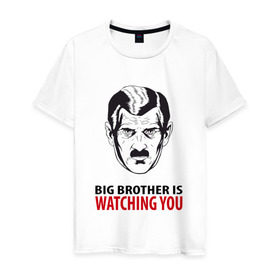 Мужская футболка хлопок с принтом Big Brother is watching you в Санкт-Петербурге, 100% хлопок | прямой крой, круглый вырез горловины, длина до линии бедер, слегка спущенное плечо. | Тематика изображения на принте: 1984 | большой брат | джордж оурелл