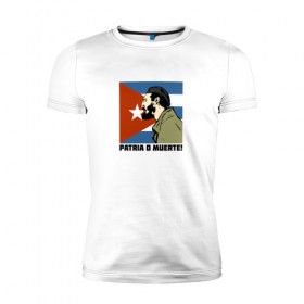 Мужская футболка премиум с принтом Фидель Кастро в Санкт-Петербурге, 92% хлопок, 8% лайкра | приталенный силуэт, круглый вырез ворота, длина до линии бедра, короткий рукав | 