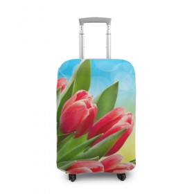 Чехол для чемодана 3D с принтом Полевые тюльпаны в Санкт-Петербурге, 86% полиэфир, 14% спандекс | двустороннее нанесение принта, прорези для ручек и колес | арт | краска | лето | лучи | любовь | новинки | популярные | природа | рисунки | свет | цветы