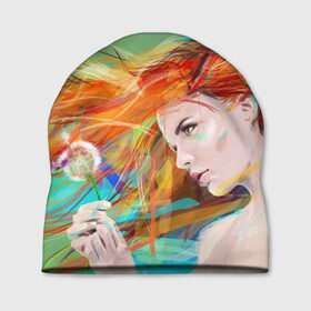 Шапка 3D с принтом Летняя пора в Санкт-Петербурге, 100% полиэстер | универсальный размер, печать по всей поверхности изделия | Тематика изображения на принте: lineking | вектор | волосы на ветру | девушка | краски | модель | одуванчик | рыжая