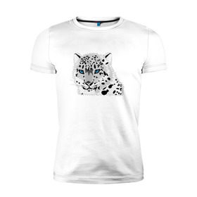 Мужская футболка премиум с принтом Белый тигр в Санкт-Петербурге, 92% хлопок, 8% лайкра | приталенный силуэт, круглый вырез ворота, длина до линии бедра, короткий рукав | Тематика изображения на принте: снежный барс | хищник