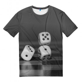 Мужская футболка 3D с принтом Игральные кости в Санкт-Петербурге, 100% полиэфир | прямой крой, круглый вырез горловины, длина до линии бедер | Тематика изображения на принте: кубик